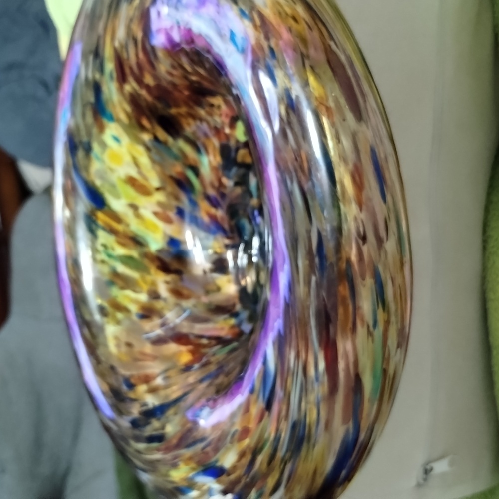 VTG RARE DIRWOOD LARGE HAND BLOWN GLASS ART BOWL  Gold Sparkles- Italian